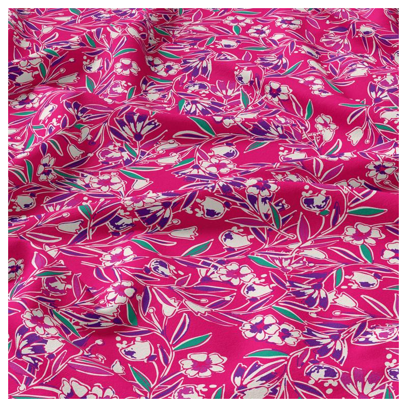 Bedruckter Viskose GALBIA Rosa / Blau